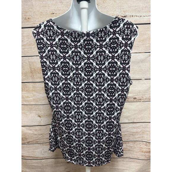 White House Black Market Blouse Womens Size XL Black Purple Career Shirt - Picture 6 of 12